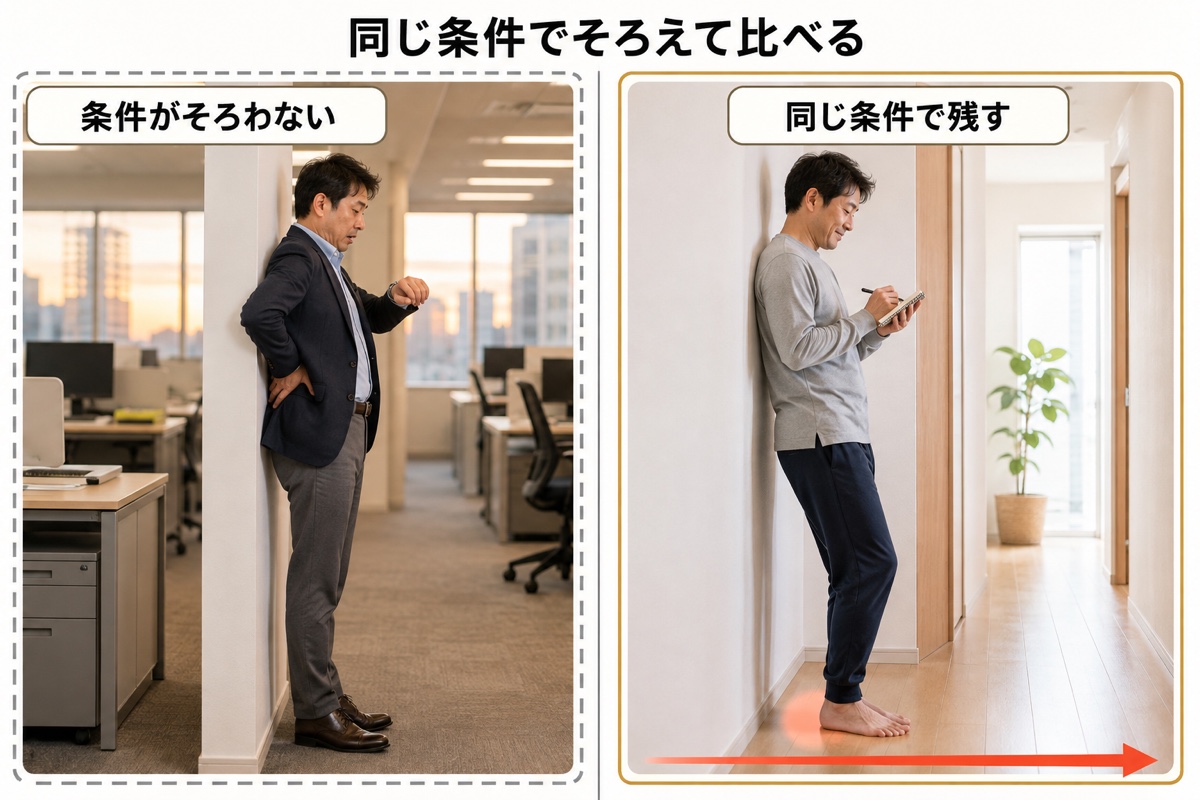 骨盤前傾｜記録｜条件をそろえて比べる
