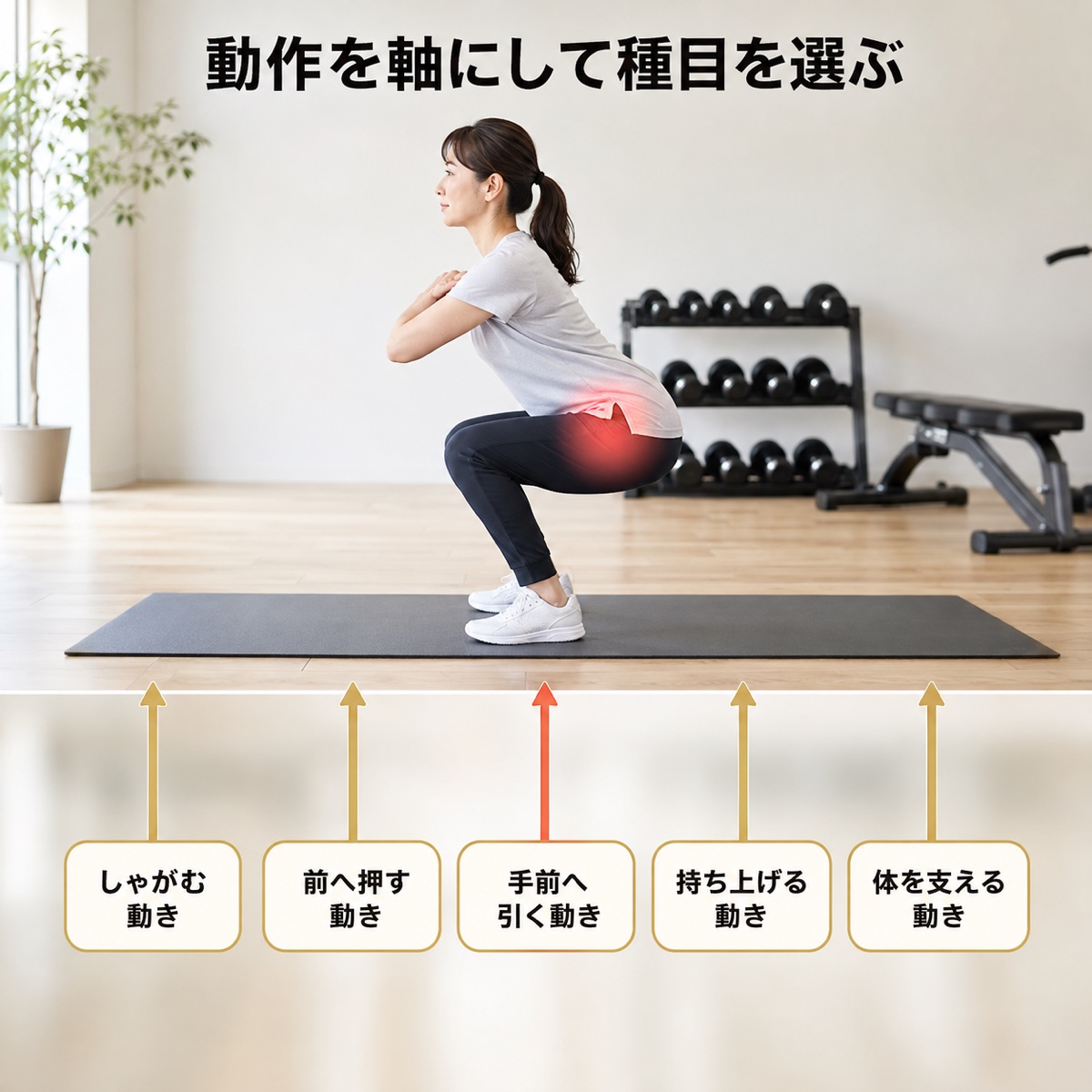筋トレ メニュー 初心者｜メカニズム｜動作から種目を選ぶ