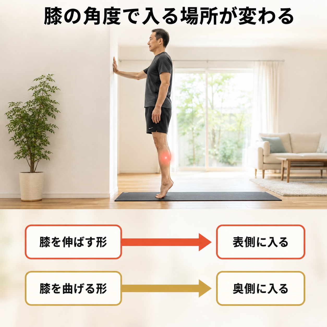 ふくらはぎ 筋トレ｜メカニズム｜膝の角度で入る場所が入れ替わる