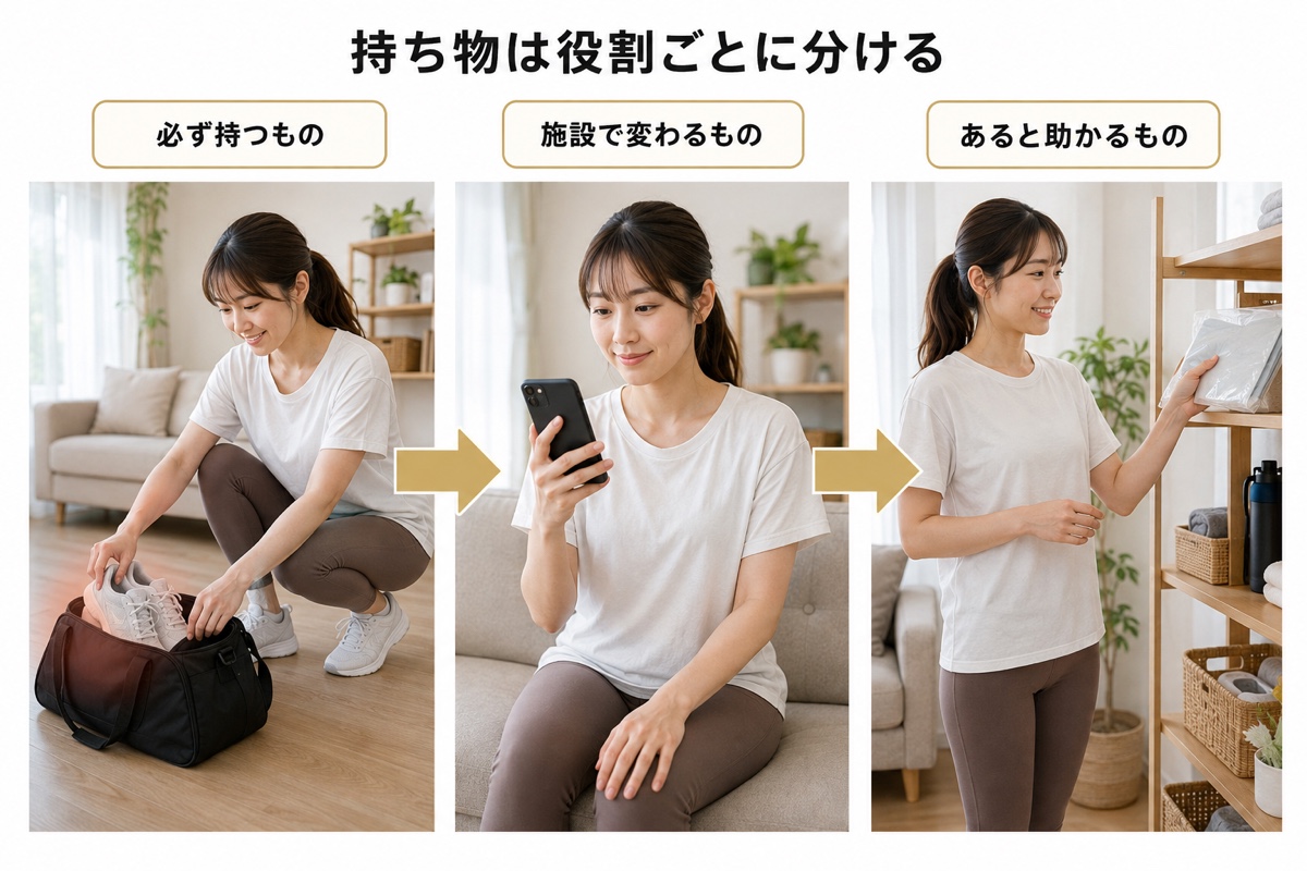 ジム 持ち物｜メカニズム｜持ち物を役割で分ける