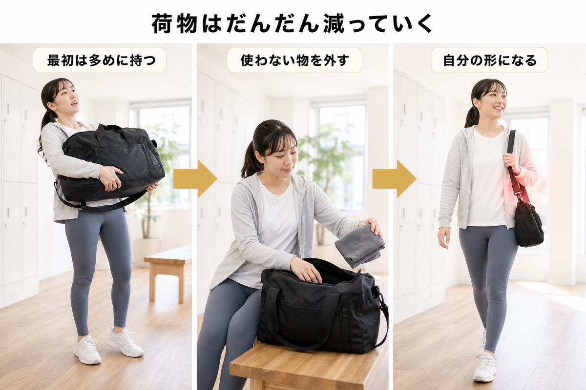 ジム 持ち物｜時間軸｜荷物が落ち着くまで