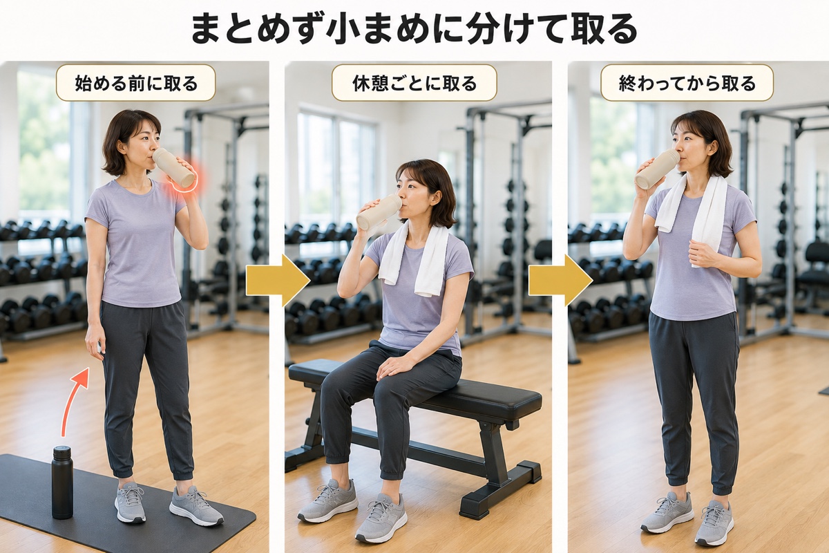 筋トレ 水分補給｜手順｜飲む場面を三つに分ける