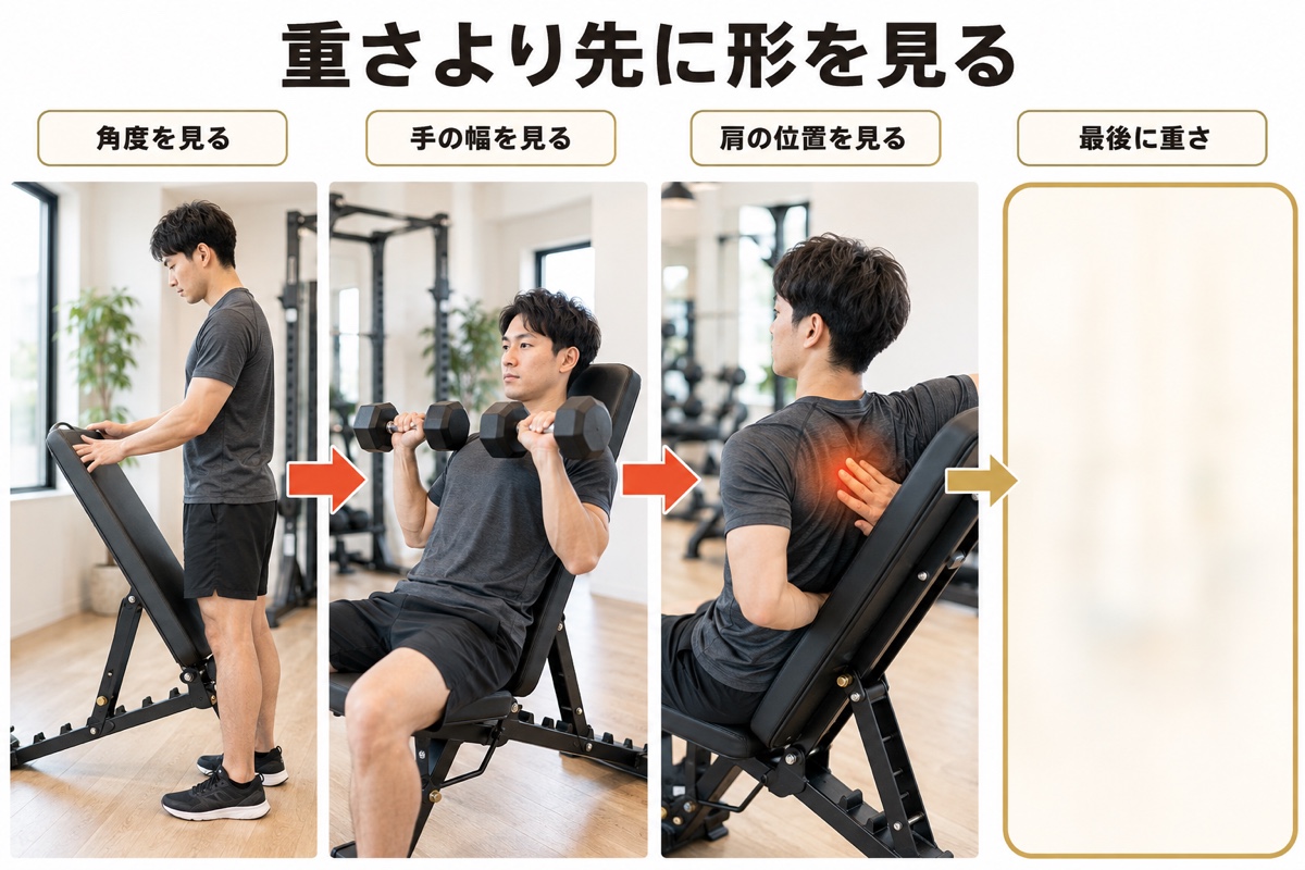 インクラインベンチプレス｜肩に効いてしまうときの見直す順番