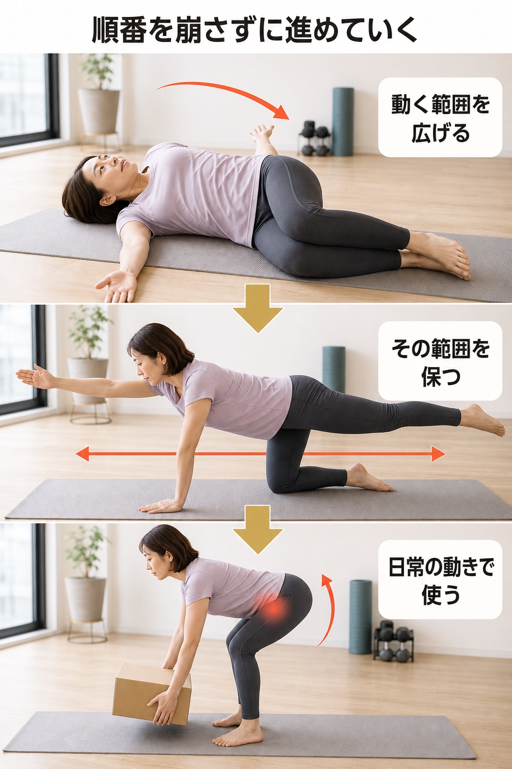 姿勢改善 筋トレ｜組み立て｜三段の順番
