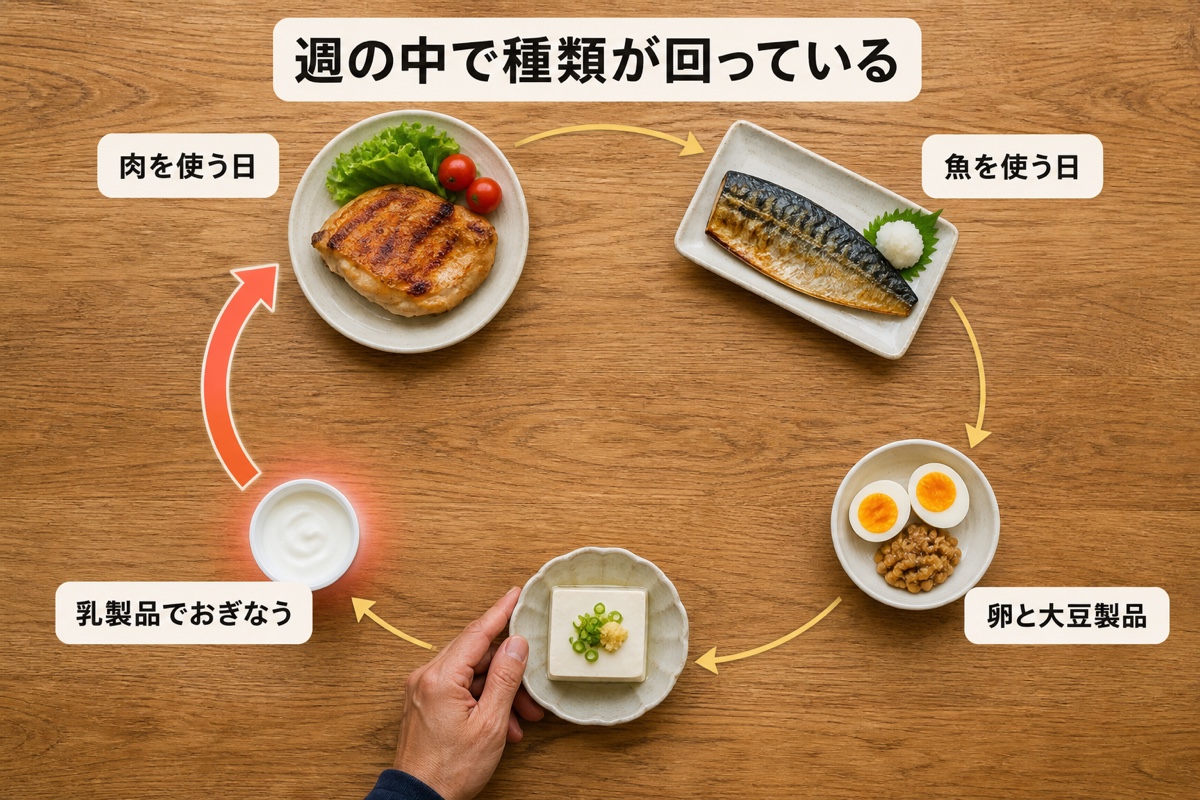 筋トレ タンパク質｜メカニズム｜週の中で種類が回る
