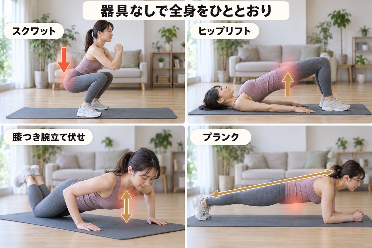 筋トレ 初心者 自宅｜器具なしで始める基本の4種目