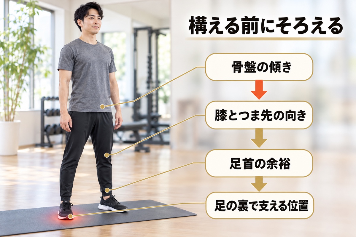 スクワット ふくらはぎ｜構える前にそろえること