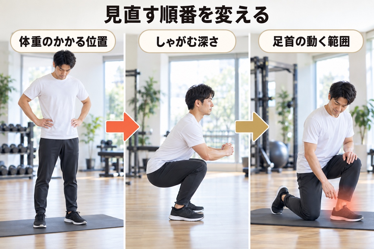 スクワット ふくらはぎ｜ふくらはぎばかり張るときに見直す順番