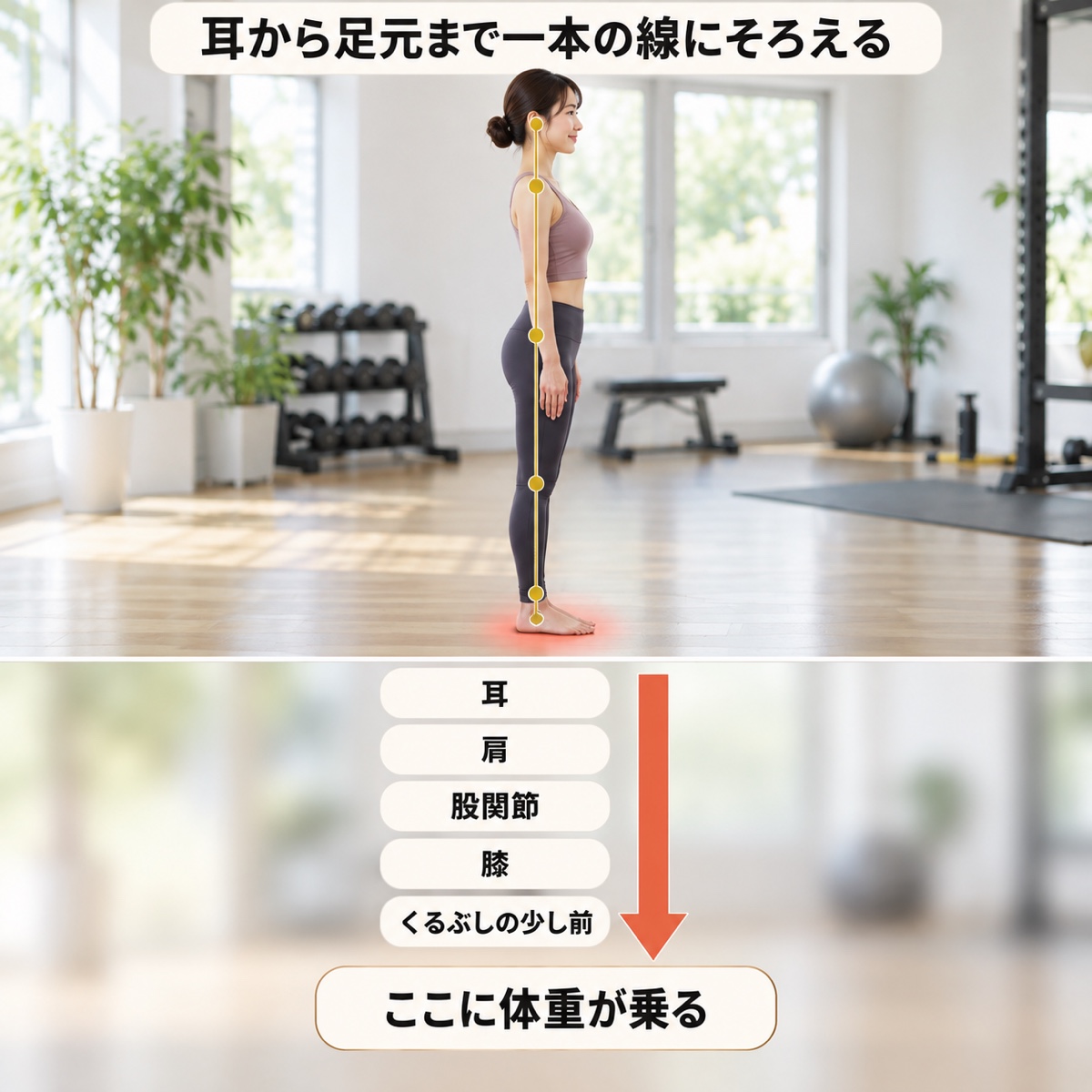 立ち方 重心｜メカニズム｜横から見た重心の線